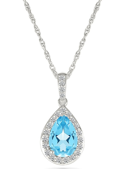 Collier avec Pendentif Goutte en Topaze Bleue