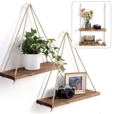 Étagère Murale Flottante en Corde de Chanvre, Balançoire en Bois